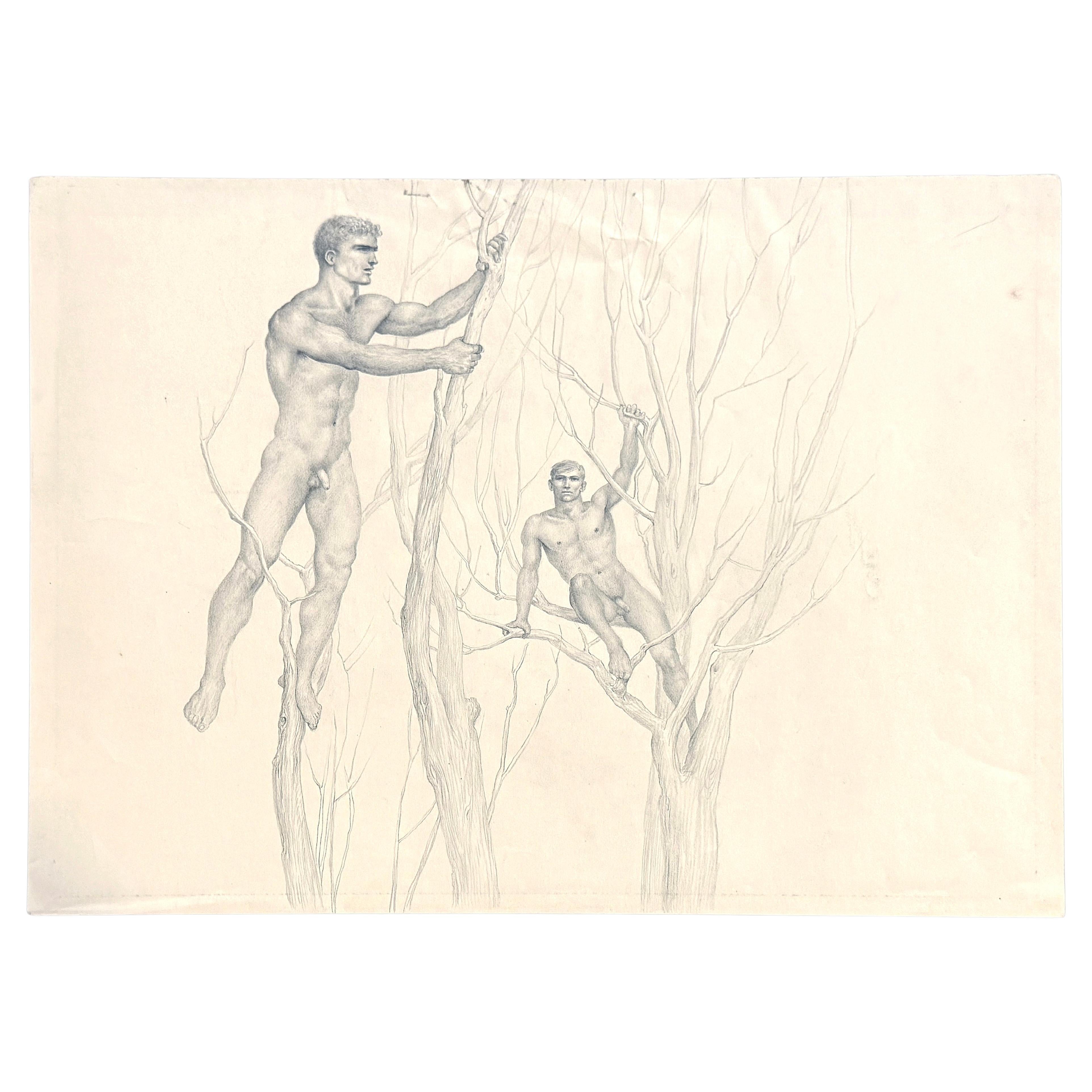 "Nudes Suspended", frühe, surrealistische Zeichnung mit männlichen Akten von John B. Lear