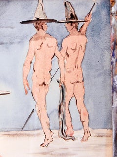 « Nus with Witches Hats », peinture surréaliste représentant deux hommes, 1949, Lohman