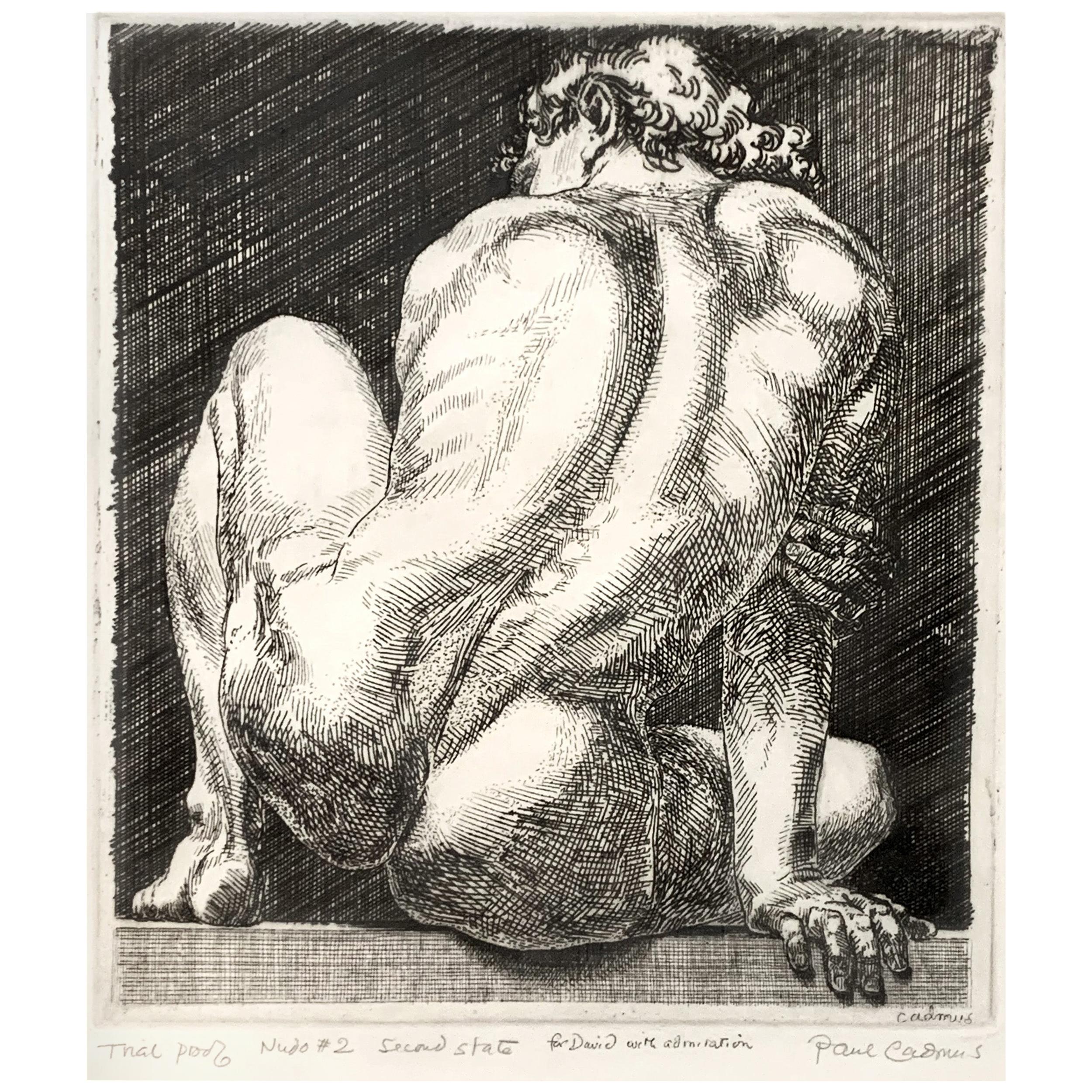 "Nudo #2, " Rare, Acclaimed Print with Male Nude by Paul Cadmus, Rare Dedication