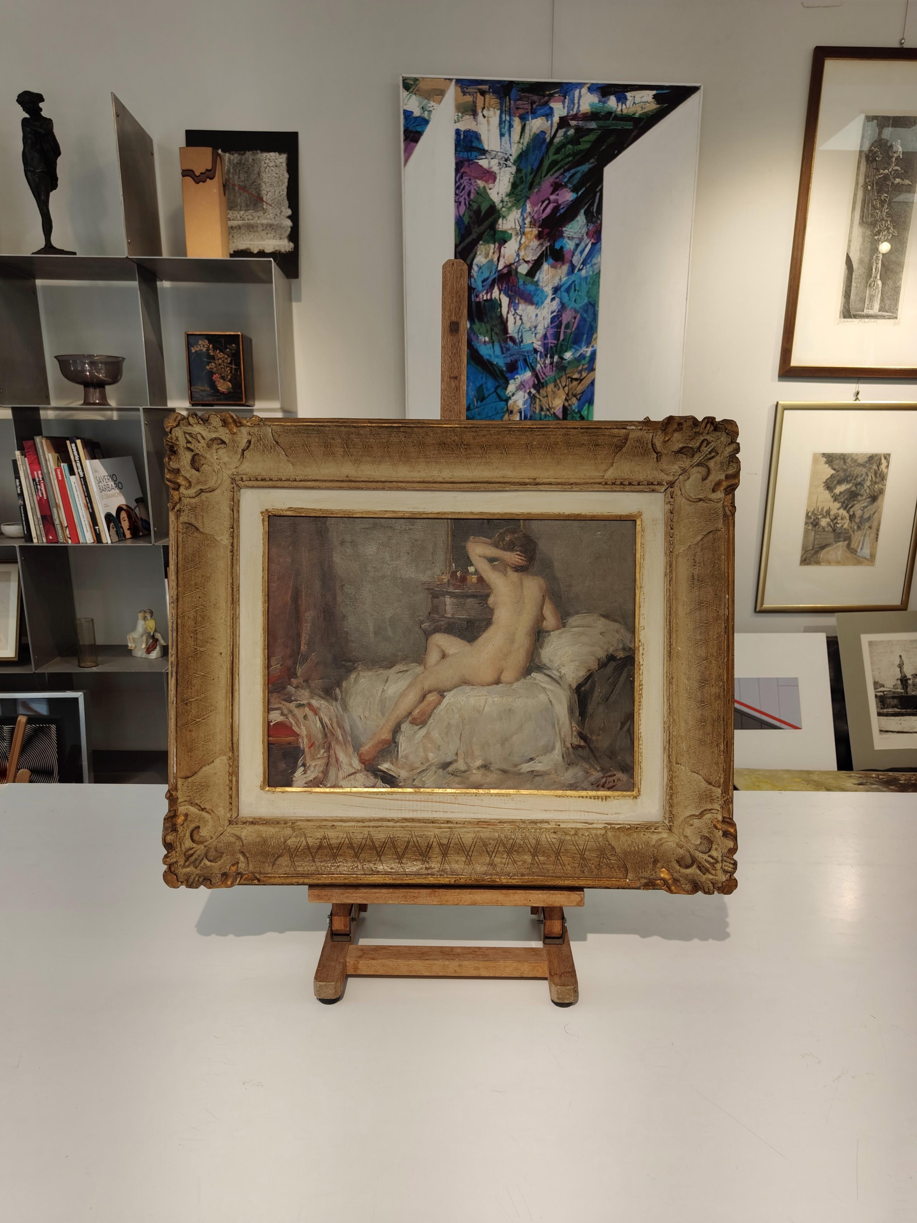 European Nude of a woman, oil on panel, 1940