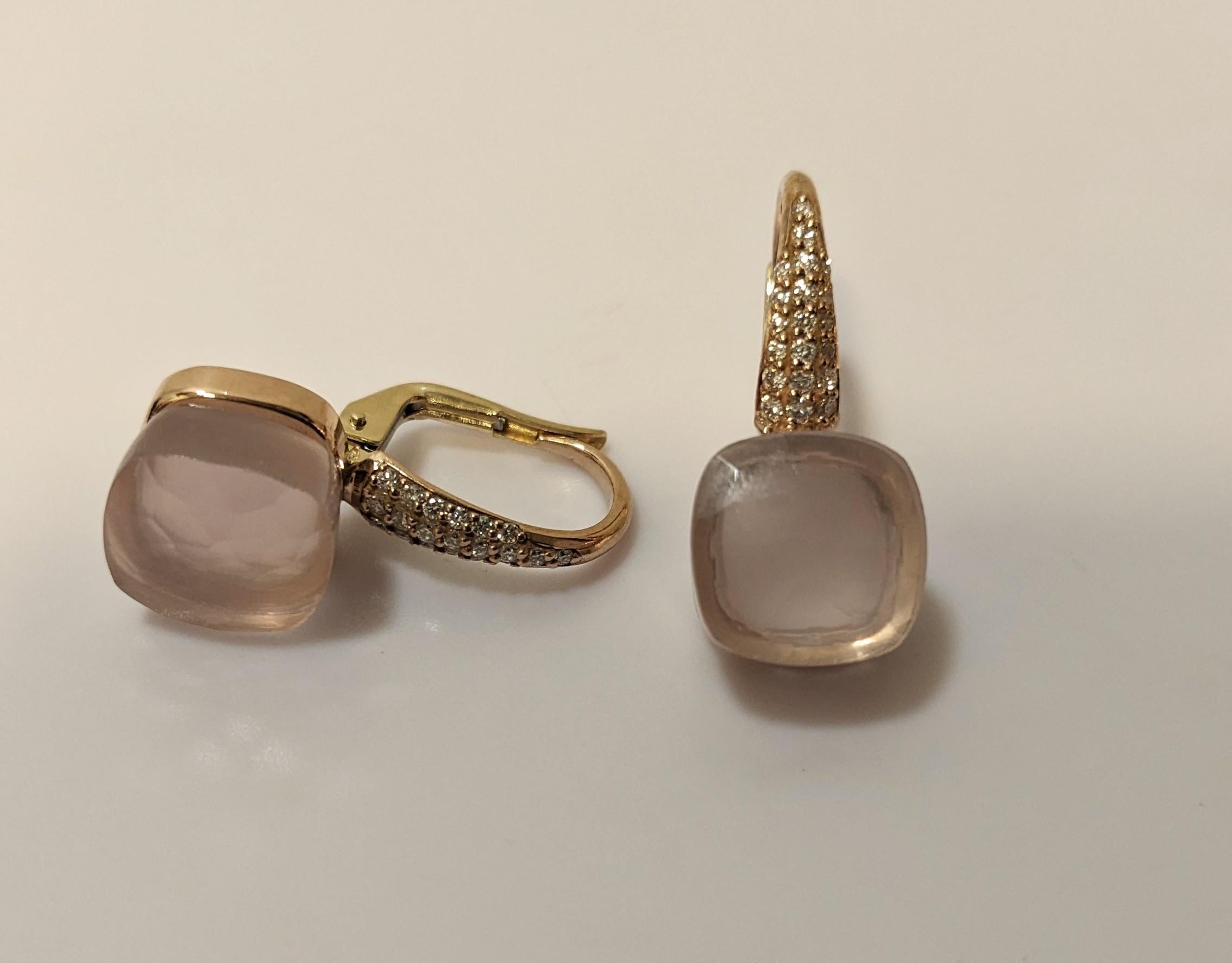 Contemporaneo Orecchini Nudo in oro rosa 18 carati, diamanti e quarzo rosa in vendita