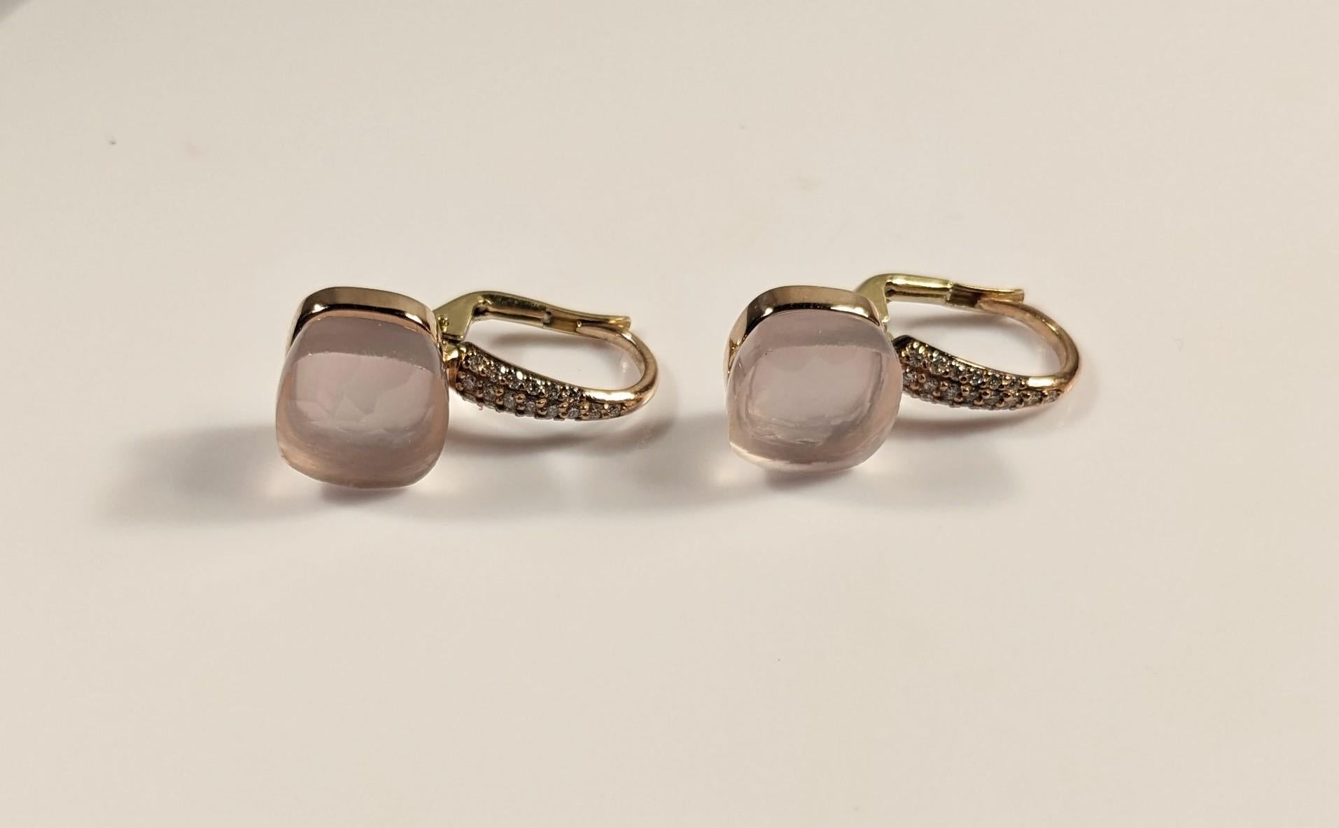 Mezzaluna Orecchini Nudo in oro rosa 18 carati, diamanti e quarzo rosa in vendita