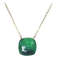 Multifacetedt Green Quartz Pendant in 18 Karat Rose Gold Chain