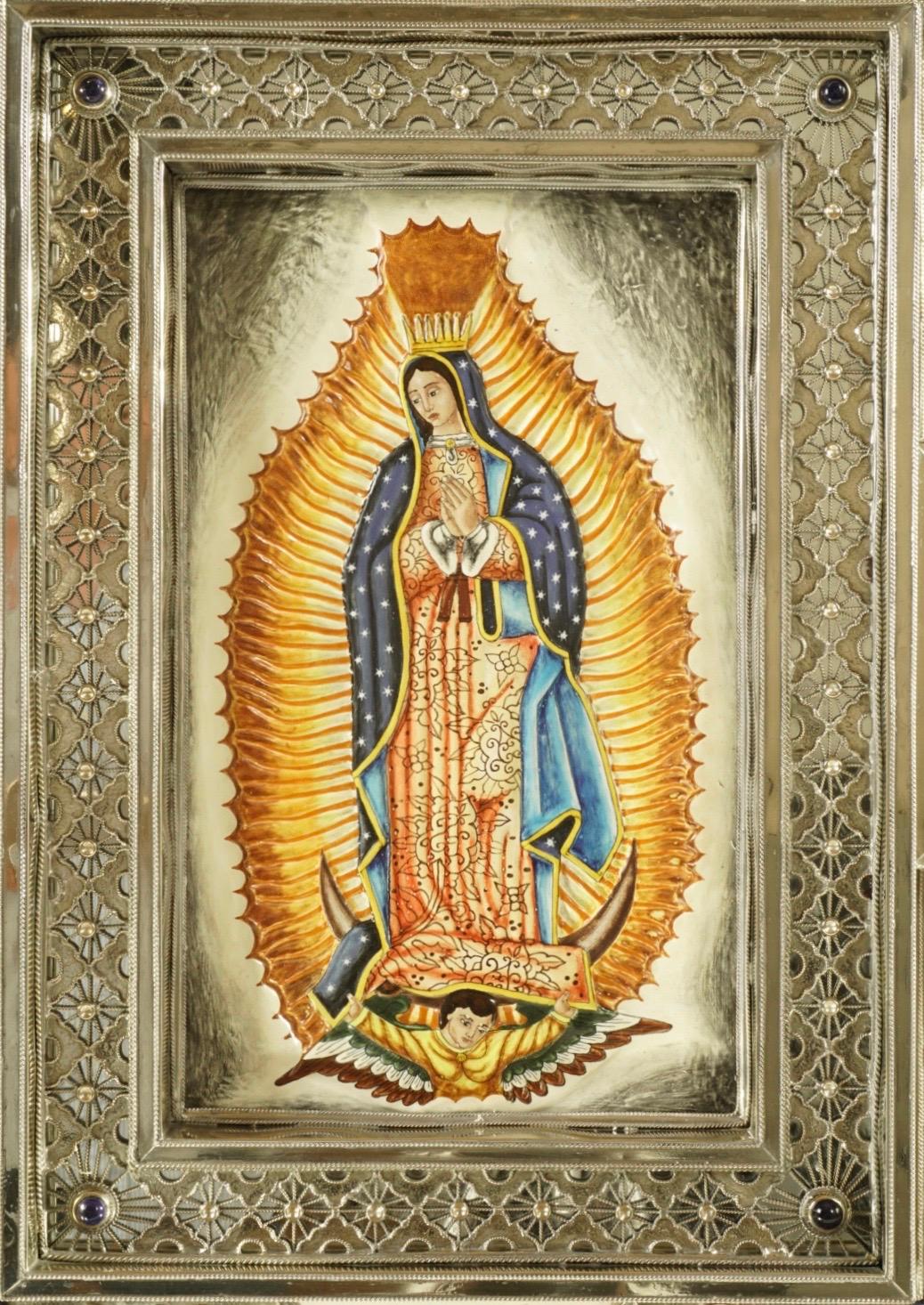 Embossed Nuestra Señora De Guadalupe Ceramic and Alpaca