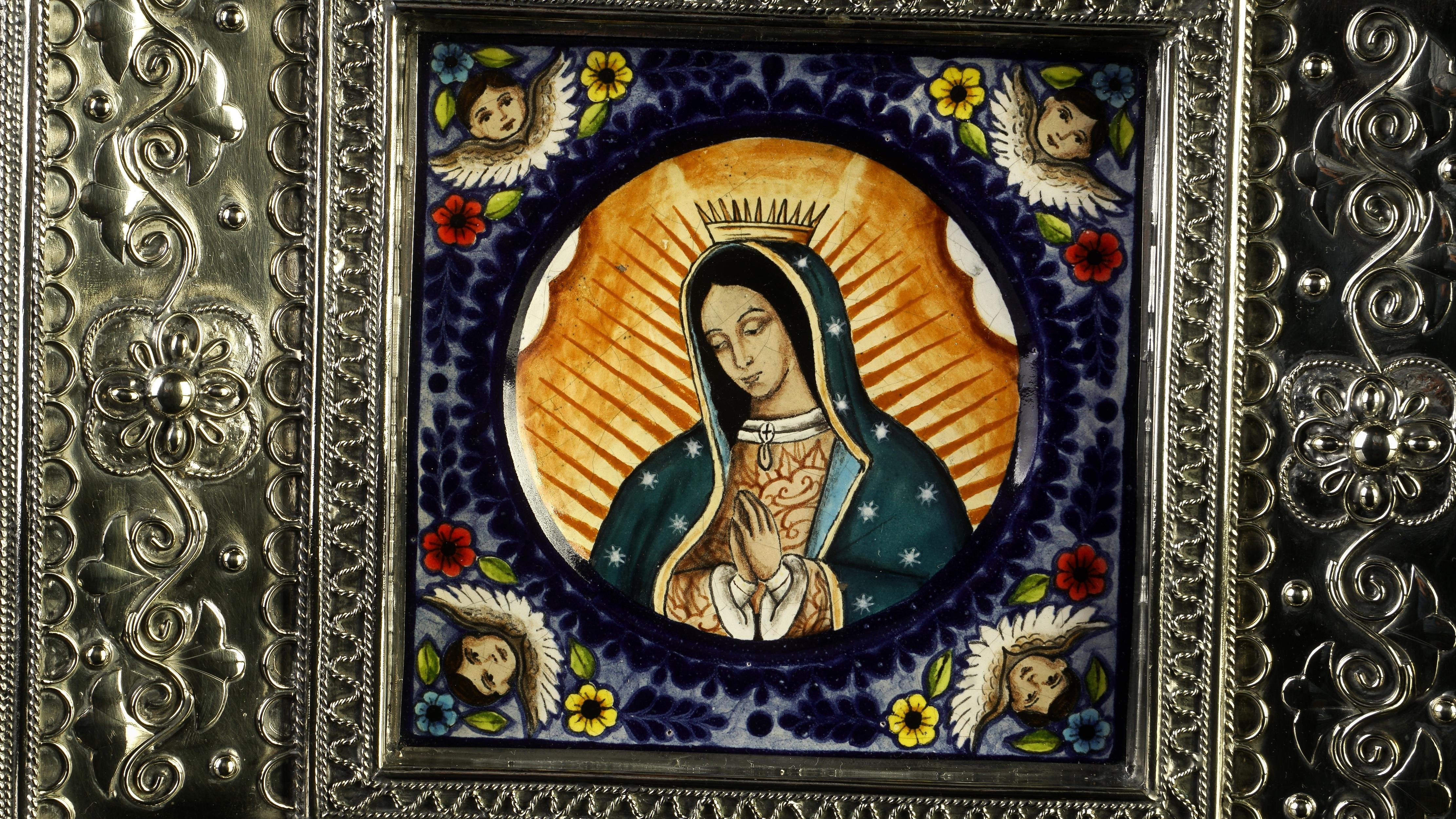 Mexican Nuestra Señora Del Guadalupe Ceramic and Alpaca