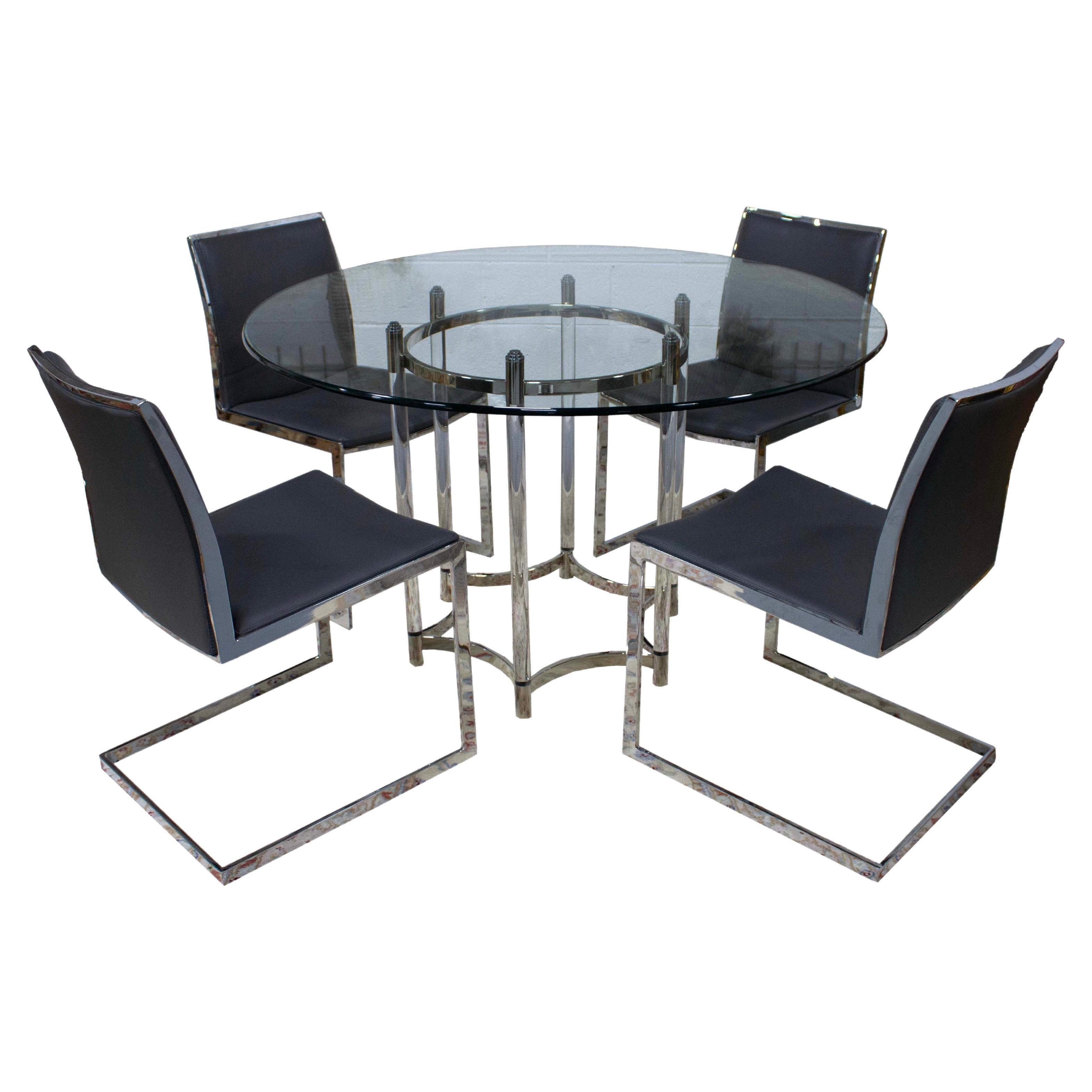 Nuevo Contemporary Modern Lucite & Chrome Dinette Set w/ 4 Gray Vinyl Chairs