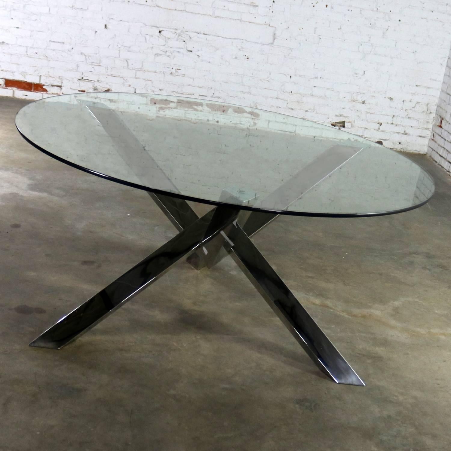 Modern Nuevo Costa Round Stainless-Steel Jacks Style Dining Table with Glass Top