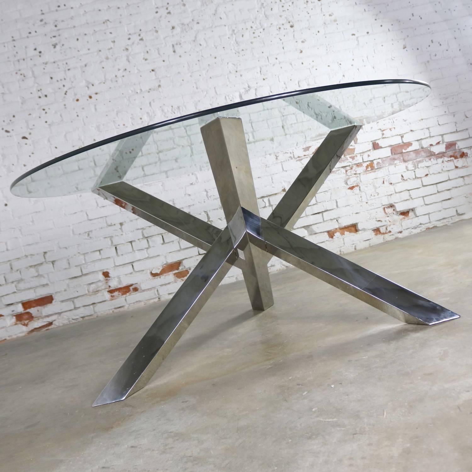 Stainless Steel Nuevo Costa Round Stainless-Steel Jacks Style Dining Table with Glass Top