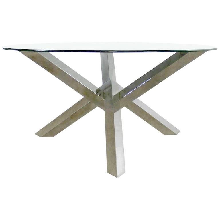 Nuevo Costa Round Stainless-Steel Jacks Style Dining Table with Glass Top