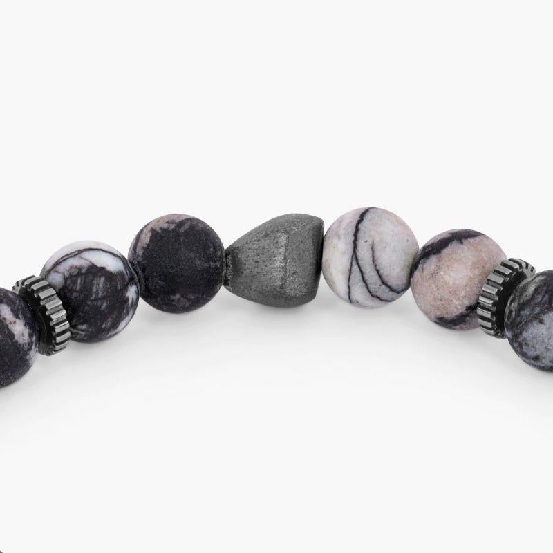 Uomo Bracciale con pepite di diaspro e argento placcato in rodio, misura S in vendita