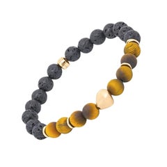 Bracciale con pepite, occhio di tigre e argento placcato oro rosa, taglia M