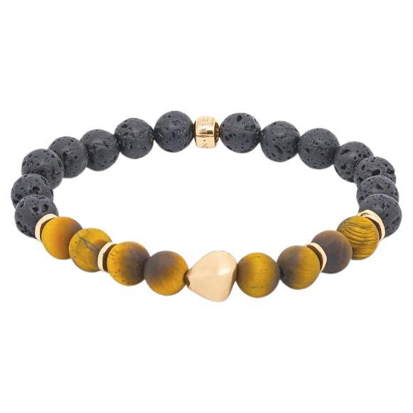 Nugget Bracelet with Tiger Eye and Rose Gold Plated Sterling Silver, Size S For Sale