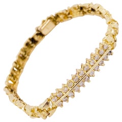 Nugget Diamond Bracelet, 14 Karat Yellow Gold, Gold Nugget Link Chain Bracelet