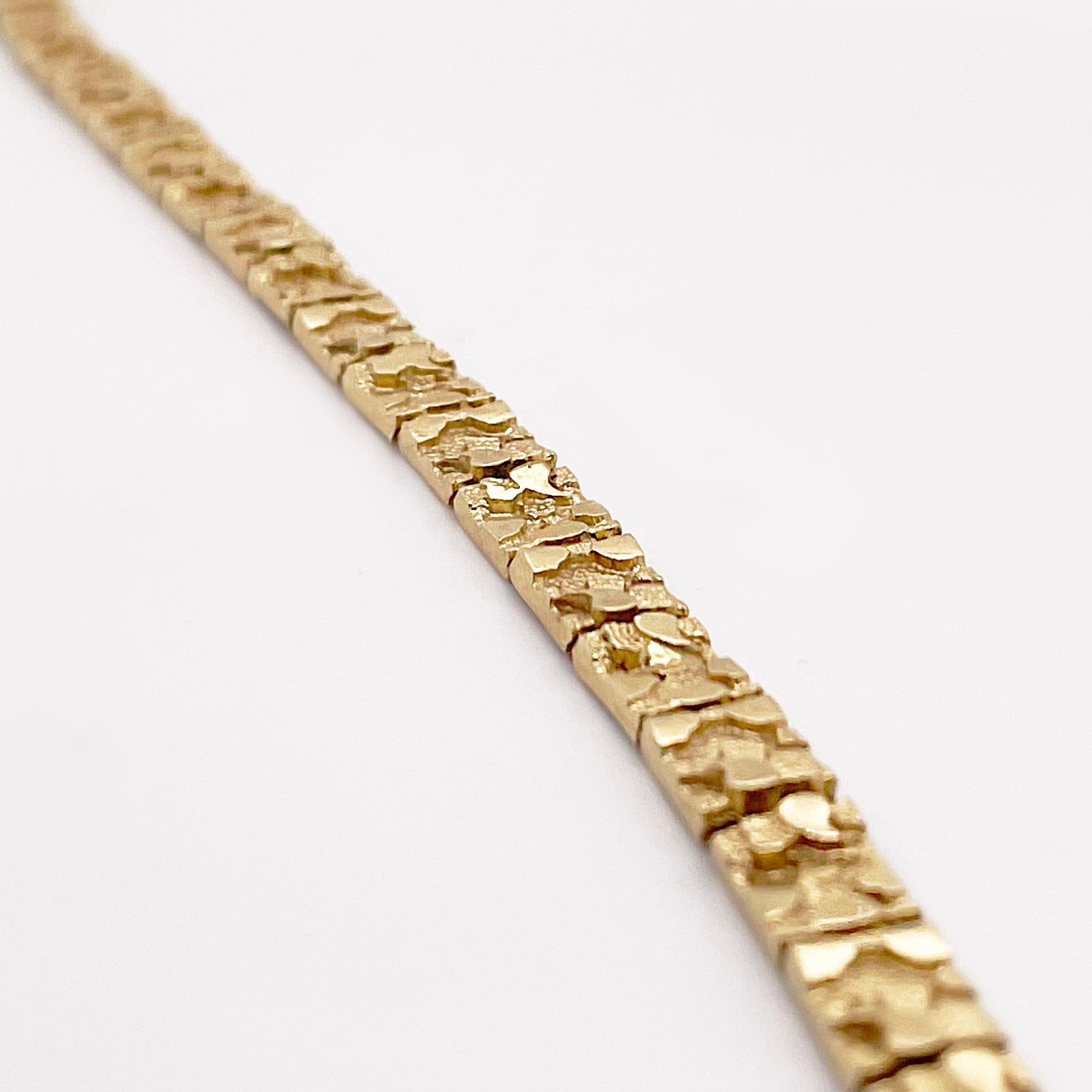 Nugget-Gliederarmband, 14K Gelbgold Schweres strukturiertes Unisex-Armband (Retro)