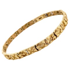 Nugget Link Bracelet, 14K Yellow Gold Heavy Textured Unisex Bracelet