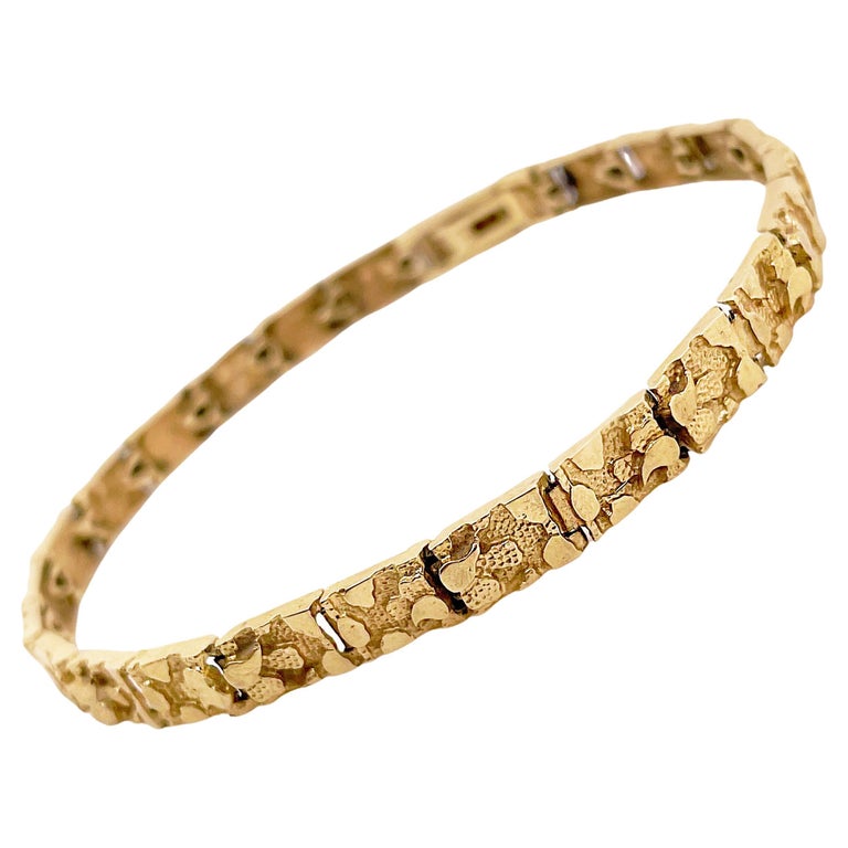 Nugget Link Bracelet, 14K Yellow Gold Heavy Textured Unisex Bracelet