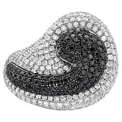 Nugget Shaped Black & White Pave Diamond Ring Made In 18k White Gold