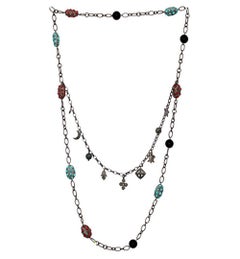 Nugget Shaped Multi Gemstone Chain Necklace Accented With Diamonds