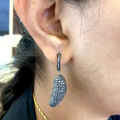 Nugget Shaped Pave Diamond Dangle Earrings Made in 18k Gold & Silver