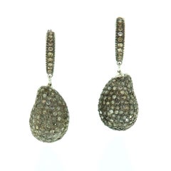 Nugget Shaped Pave Diamond Earrings made In 18k Gold & Silver