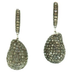 Nugget Shaped Pave Diamond Earrings made In 18k Gold & Silver