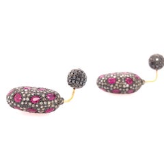 Nugget Shaped Pave Diamond & Ruby Earring Made in 14k Gold & Silver