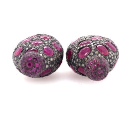 Nugget Shaped Pave Diamond & Ruby Earrings Made in 14k Gold & Silver