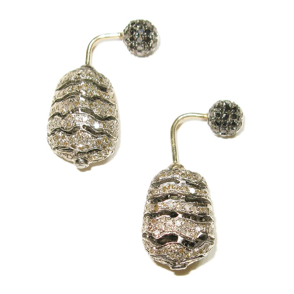 Artisan Nugget Shaped Pave Diamond Tunnel Earrings For Sale