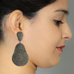 Nugget Shaped Pave Diamonds Dangle Earrings Made in 18k Yellow Gold & Silver