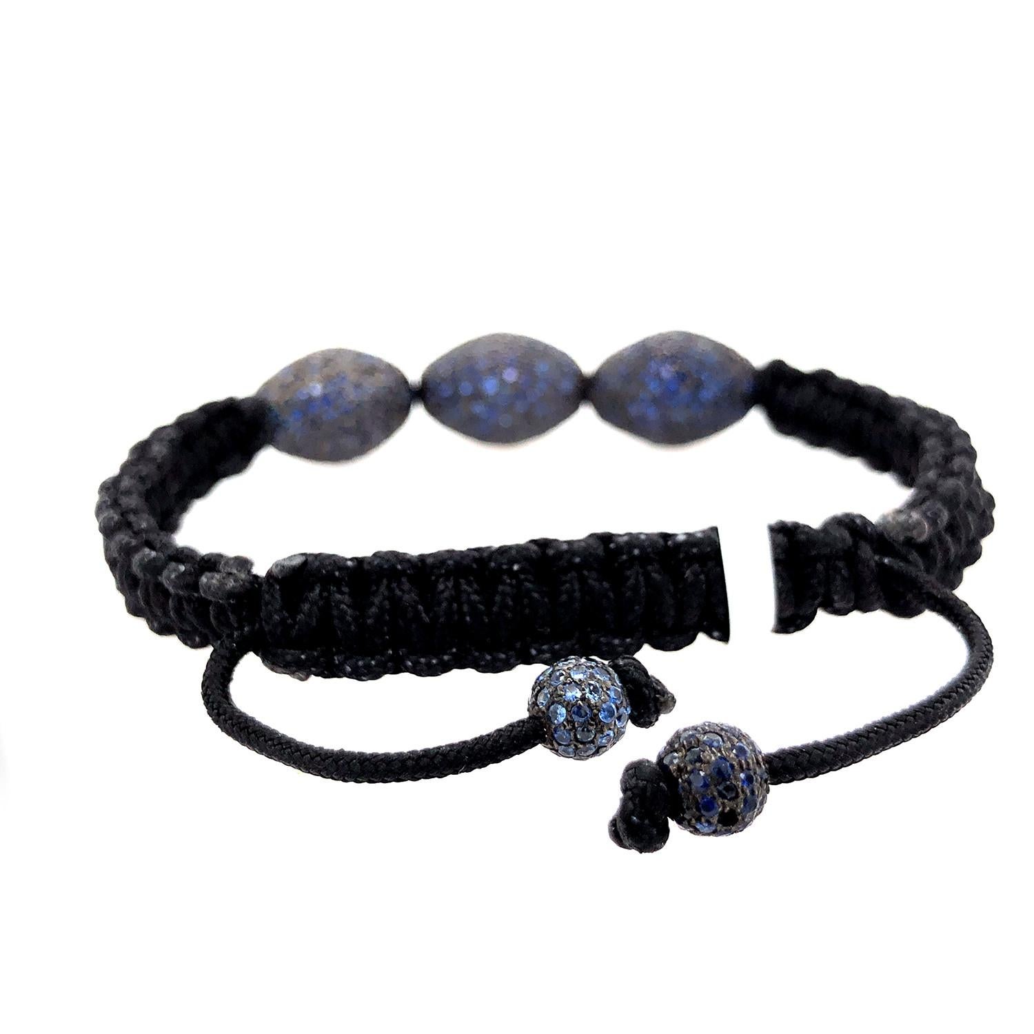 Mixed Cut Nugget Shaped Pave Sapphire Beaded Bracelet For Sale