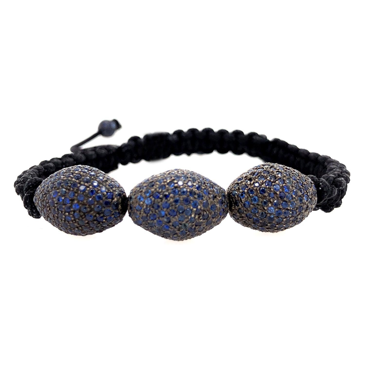 Women's Nugget Shaped Pave Sapphire Beaded Bracelet For Sale