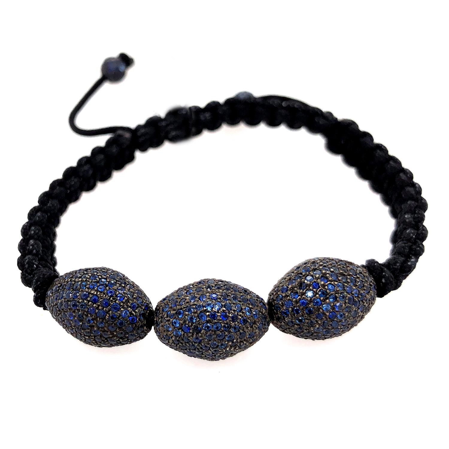 Nugget Shaped Pave Sapphire Beaded Bracelet For Sale 1