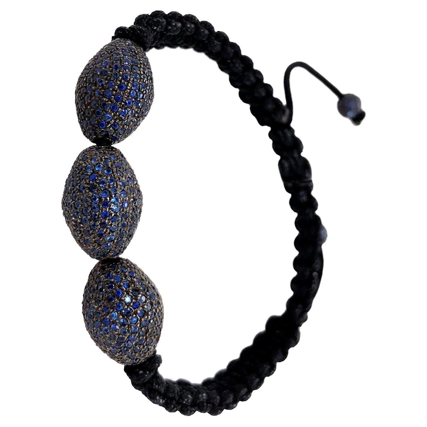 Nugget Shaped Pave Sapphire Beaded Bracelet For Sale