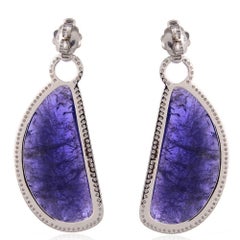 Nugget Shaped Tanzanite Dangle Earrings With Diamonds Made In 18k Gold