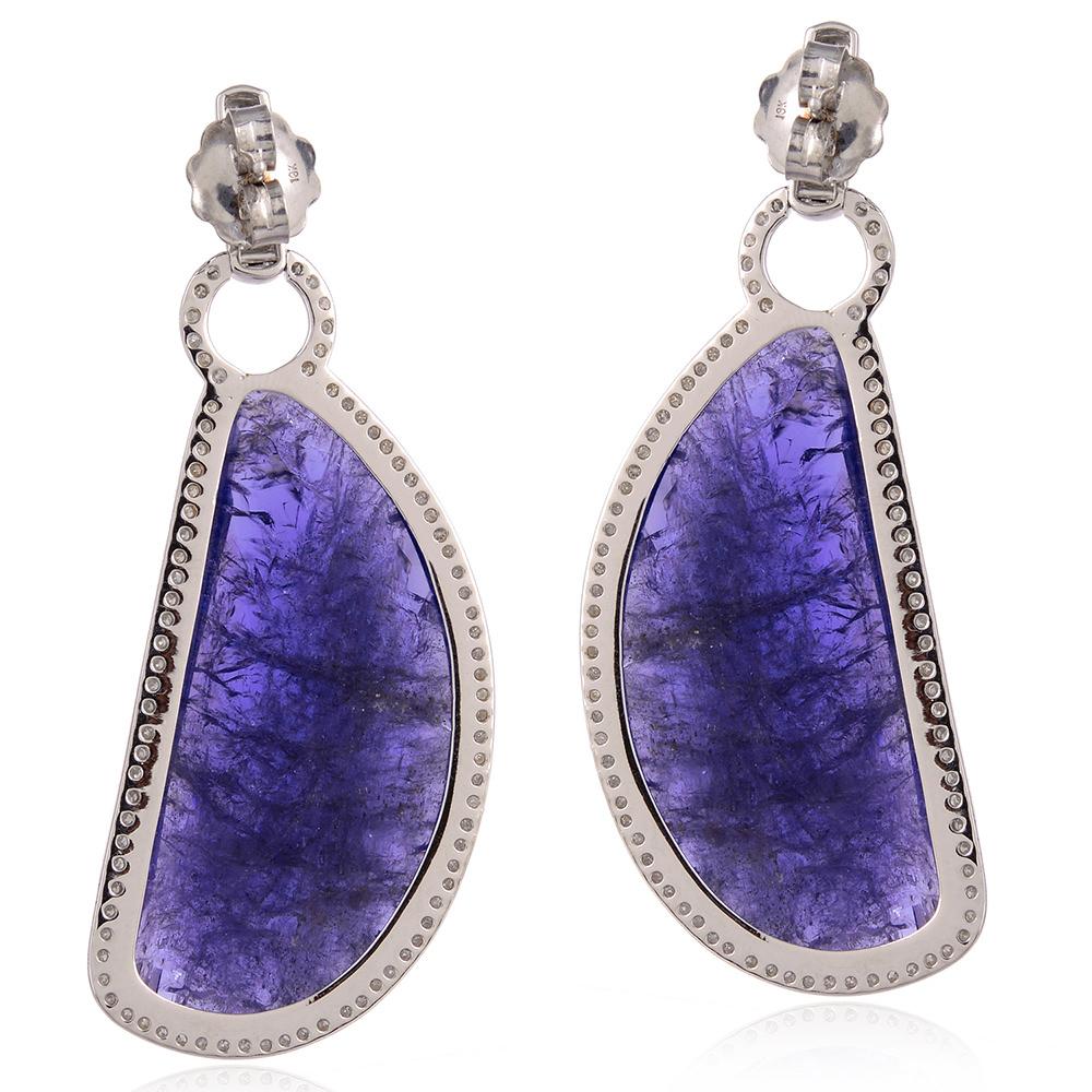 Women's Nugget Shaped Tanzanite Dangle Earrings With Diamonds Made In 18k Gold For Sale