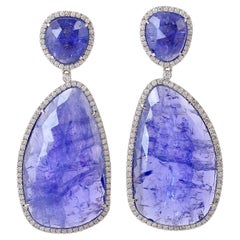 Nugget Shaped Tanzanite Dangle Earrings With Diamonds Made In 18k White Gold
