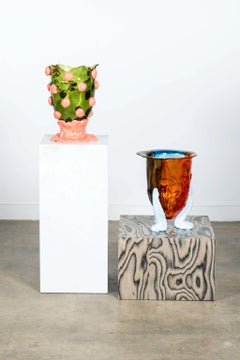 Nugget Vase (Large), Clear Green and Matte Pink by Gaetano Pesce
