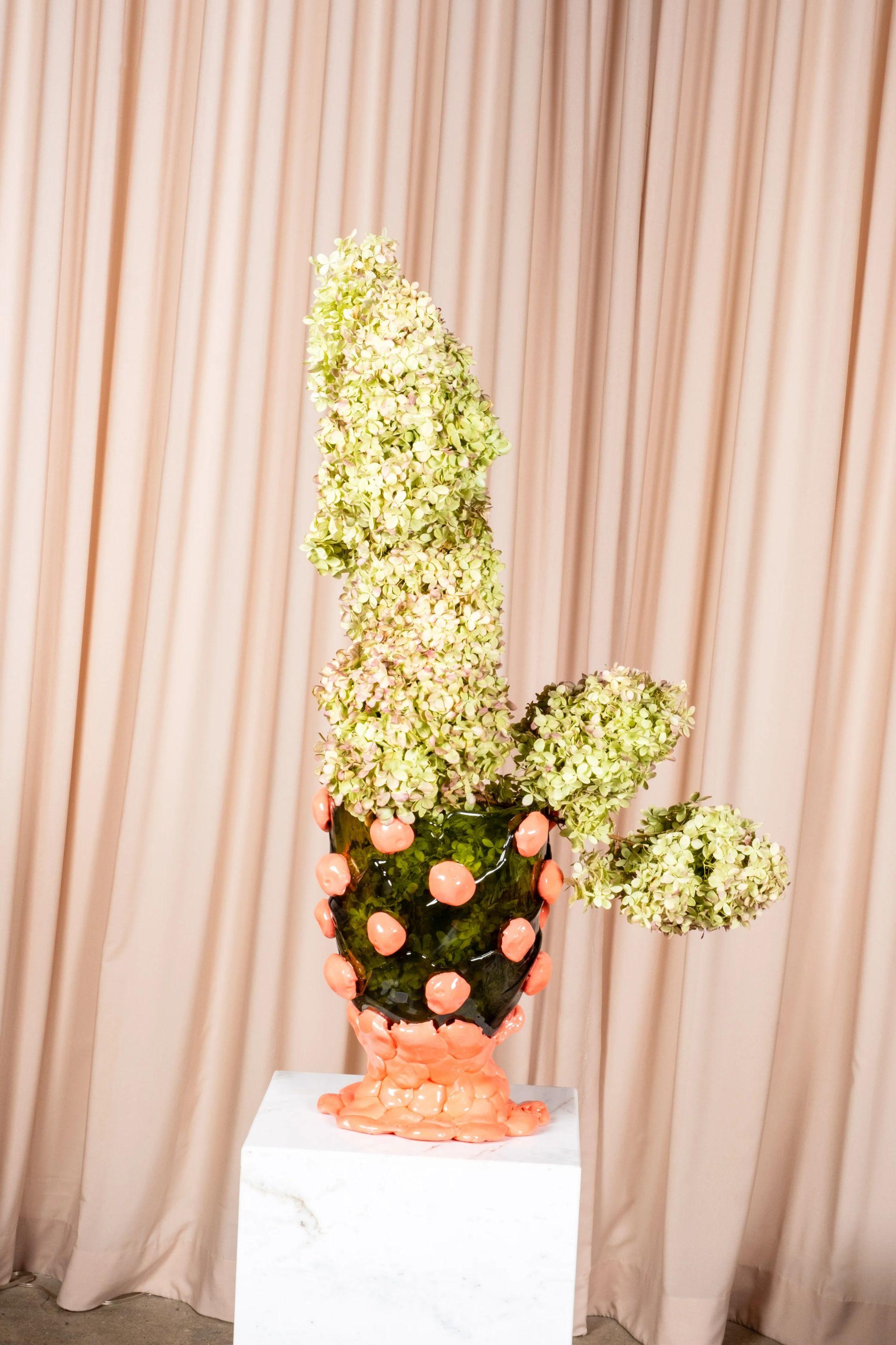Italian Nugget Vase (Large), Clear Green and Matte Pink by Gaetano Pesce For Sale