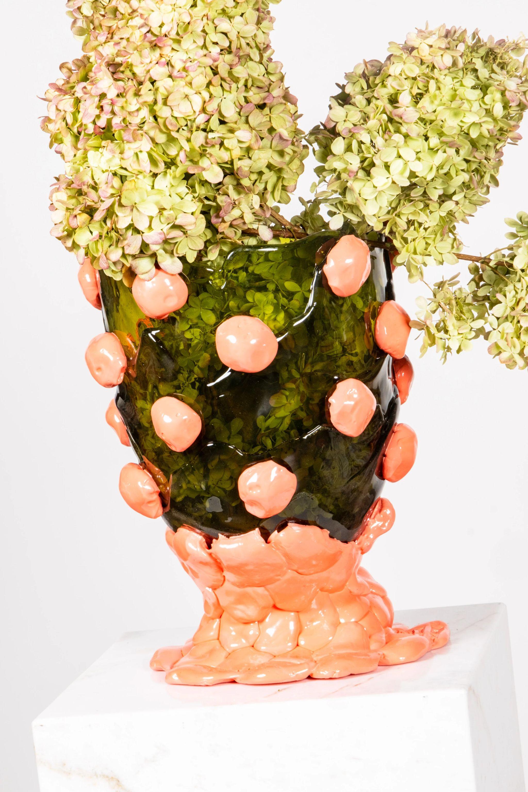 Nugget Vase (Large), Clear Green and Matte Pink by Gaetano Pesce For Sale 2