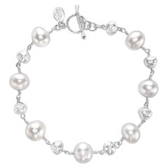 Nugget & White Freshwater Pearl Bracelet In Sterling Silver