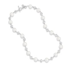 Nugget & White Freshwater Pearl Necklace In Sterling Silver
