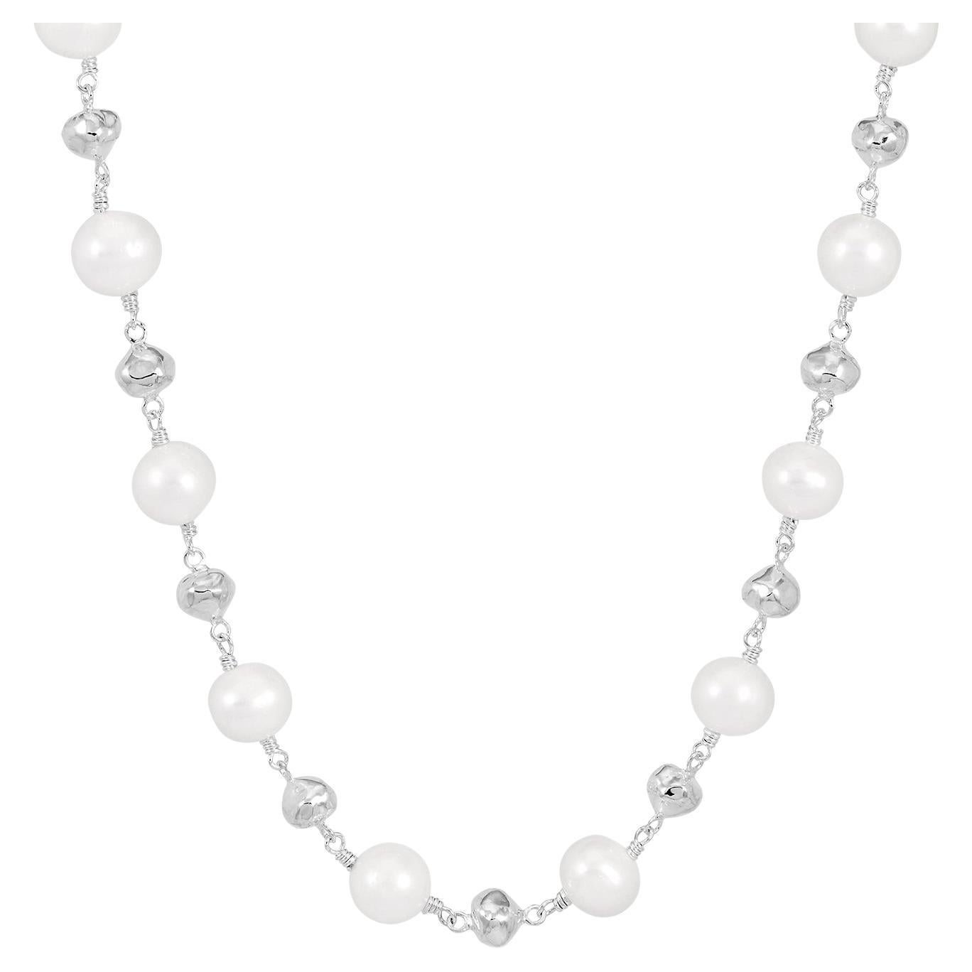 White Freshwater Pearl Necklace With Sterling Silver 925 Box Chain