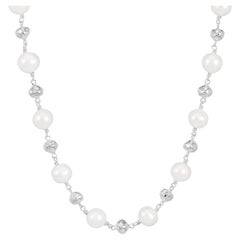 Nugget & White Freshwater Pearl Necklace In Sterling Silver