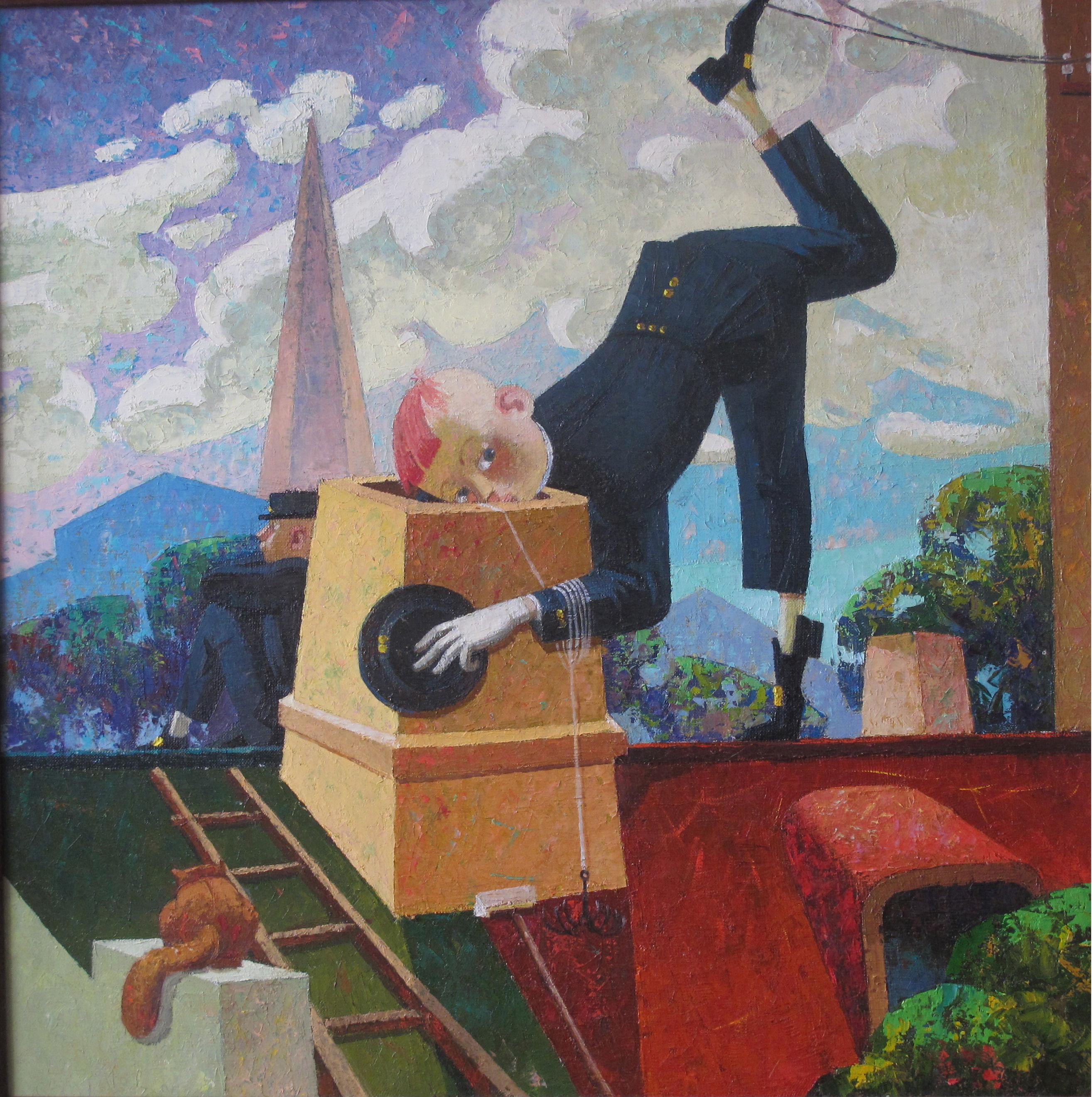Figurative Painting Nugzar Kakhiani (Kahiani) - Chimney Sweeper, 2010., huile sur toile, 60 x 60 cm