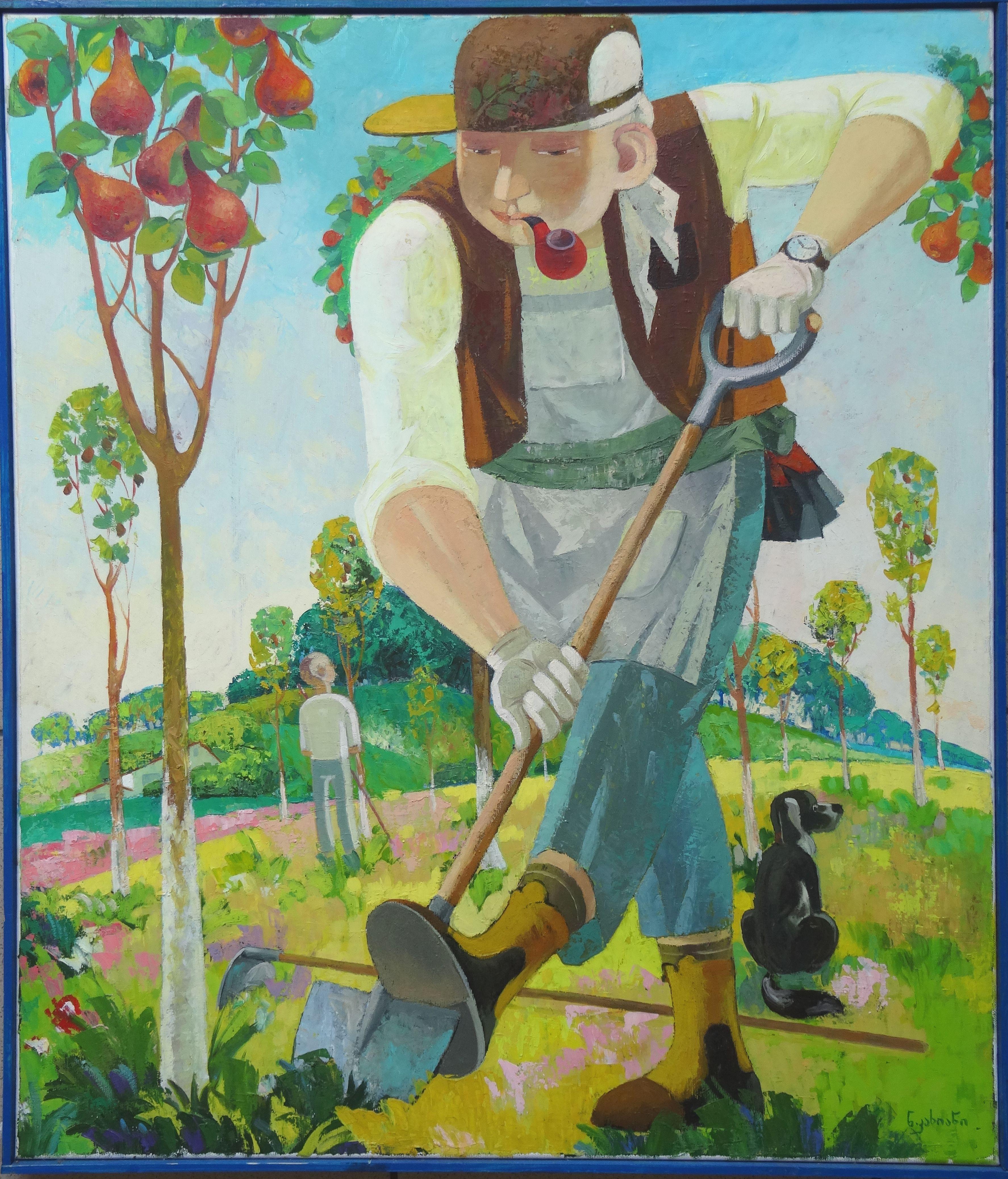 Gardener. 2018. Oil on canvas, 70x60 cm - Painting by Nugzar Kakhiani (Kahiani)