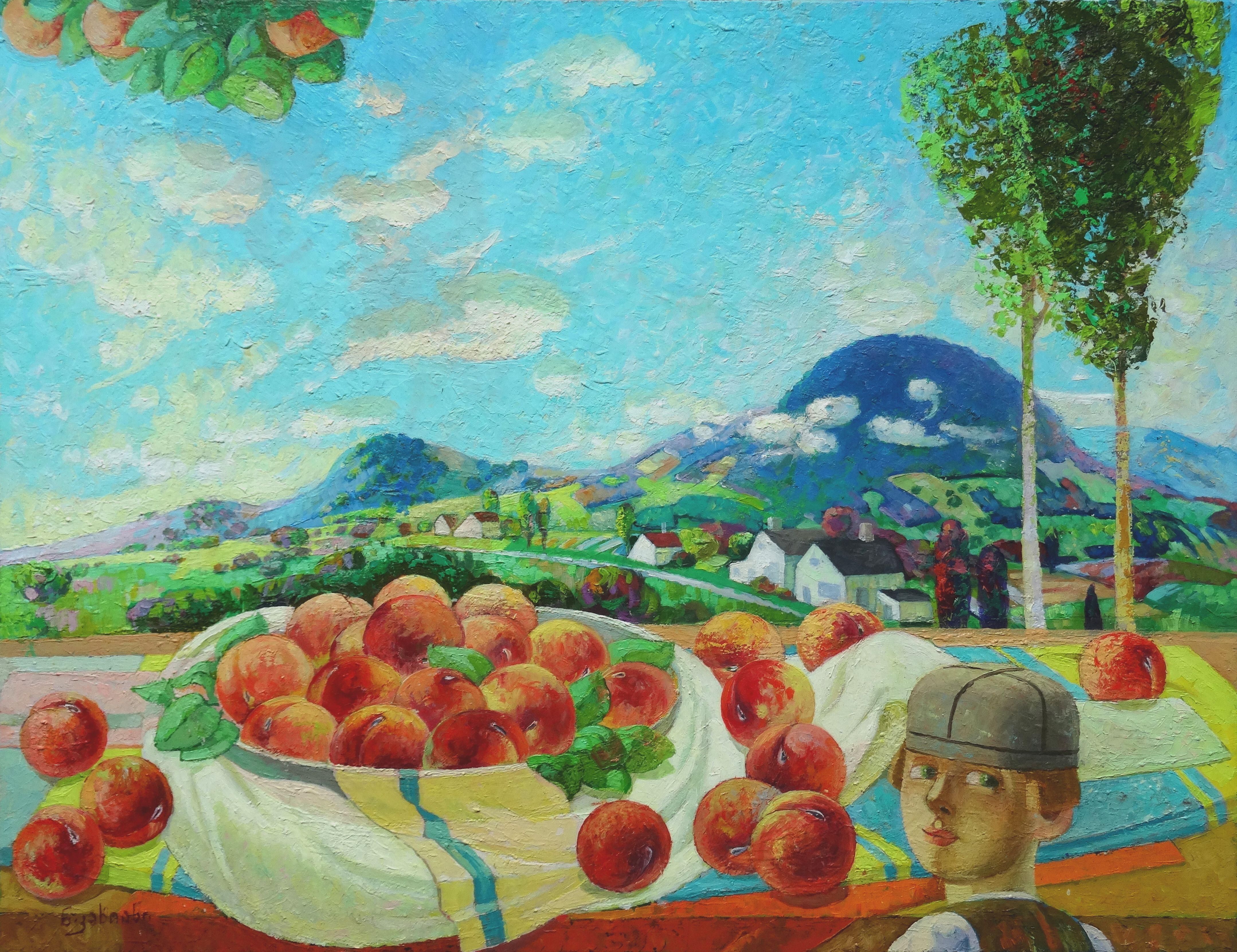 Nugzar Kakhiani (Kahiani) Figurative Painting - Peaches. 2020. Oil on canvas, 50x65 cm