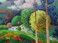 Svaneti. Bright landscape with clouds and mountain. 2021. Oil on canvas, 70x85cm