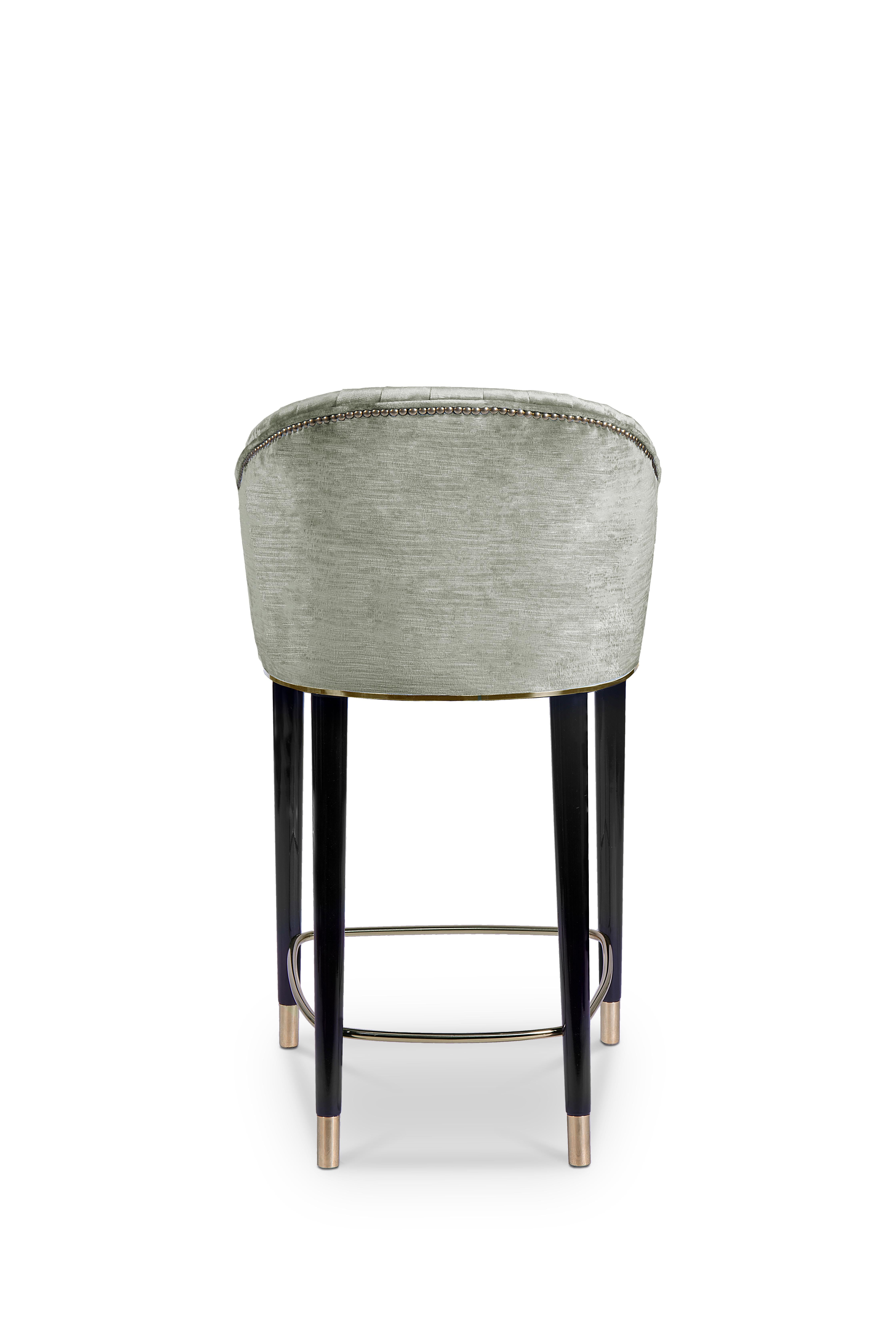 Portuguese Nuka Counter Stool in Velvet with Gold Details For Sale