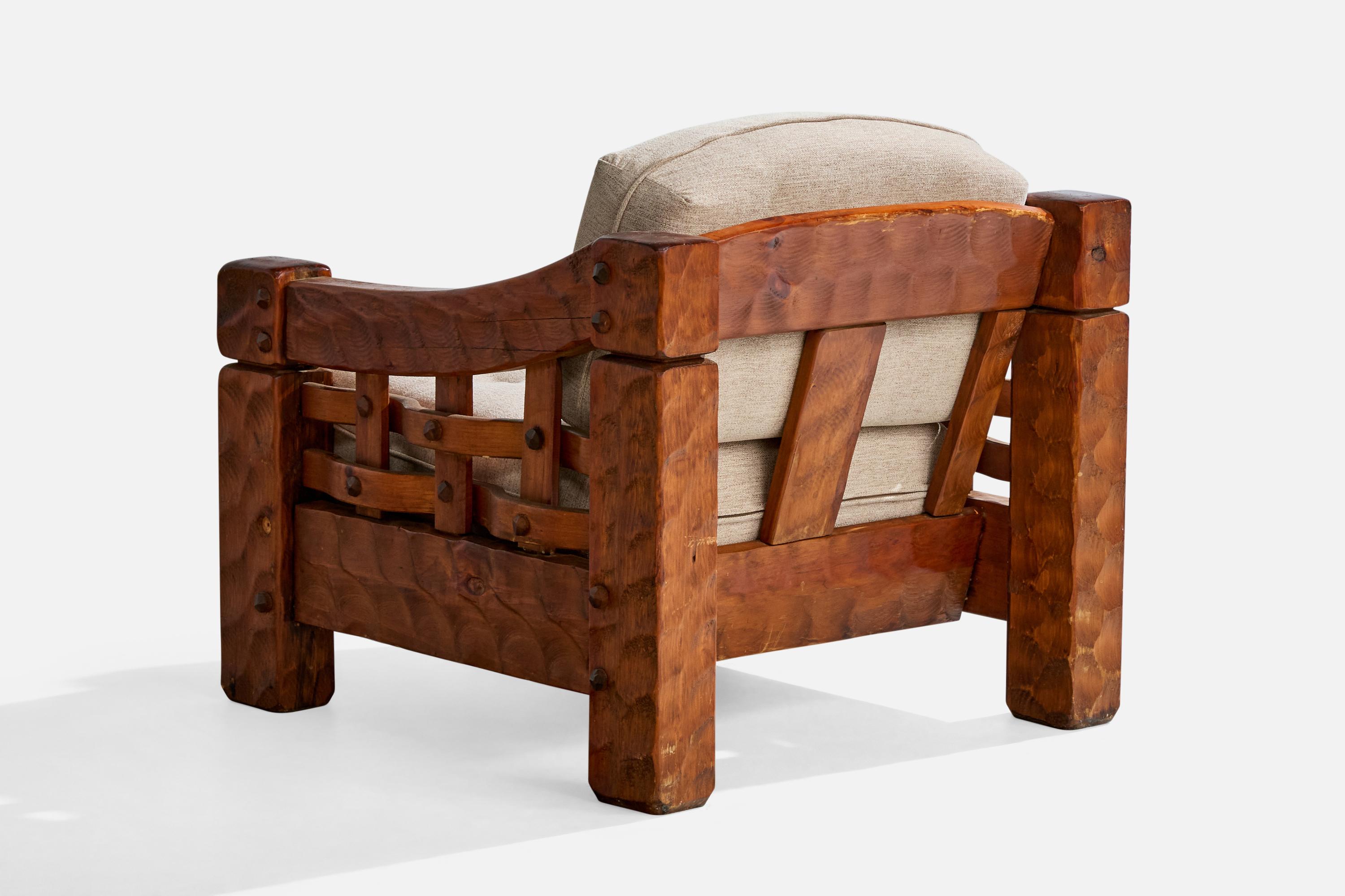 Null, Lounge Chair With Ottoman, Pine, Fabric, USA, 1970s For Sale 4