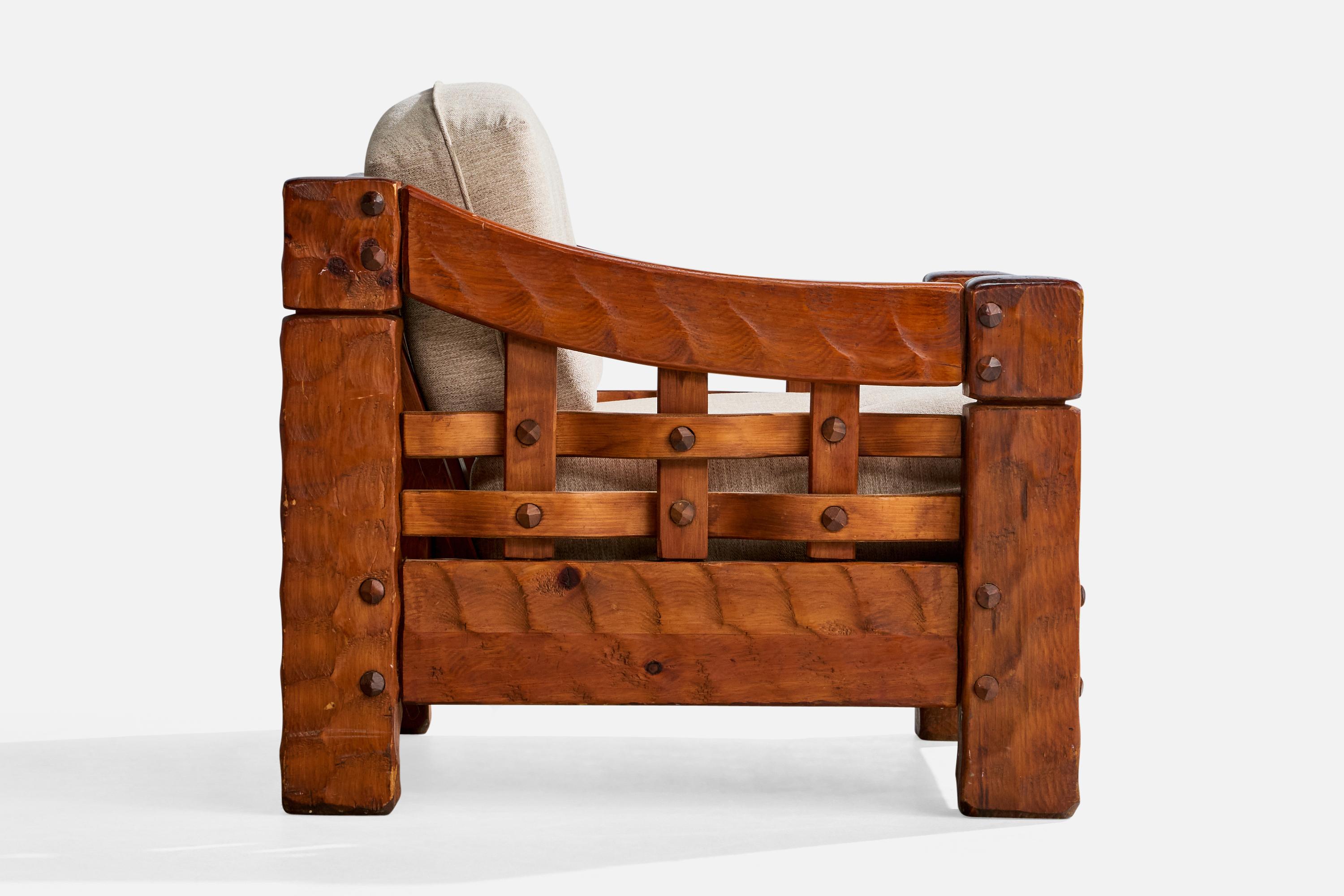 Null, Lounge Chair With Ottoman, Pine, Fabric, USA, 1970s For Sale 5